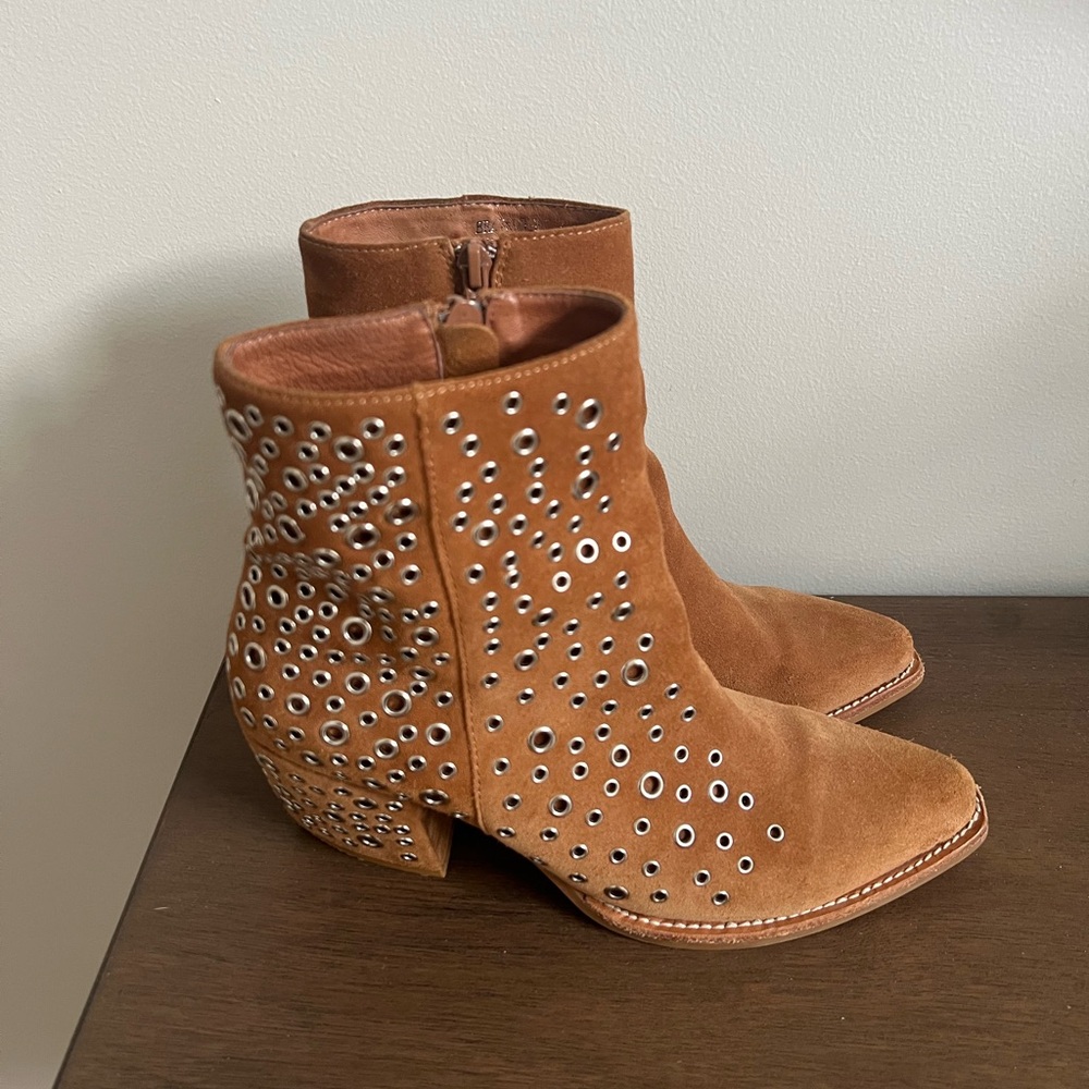Jeffrey Campbell Tan Ankle Booties with Studded Design